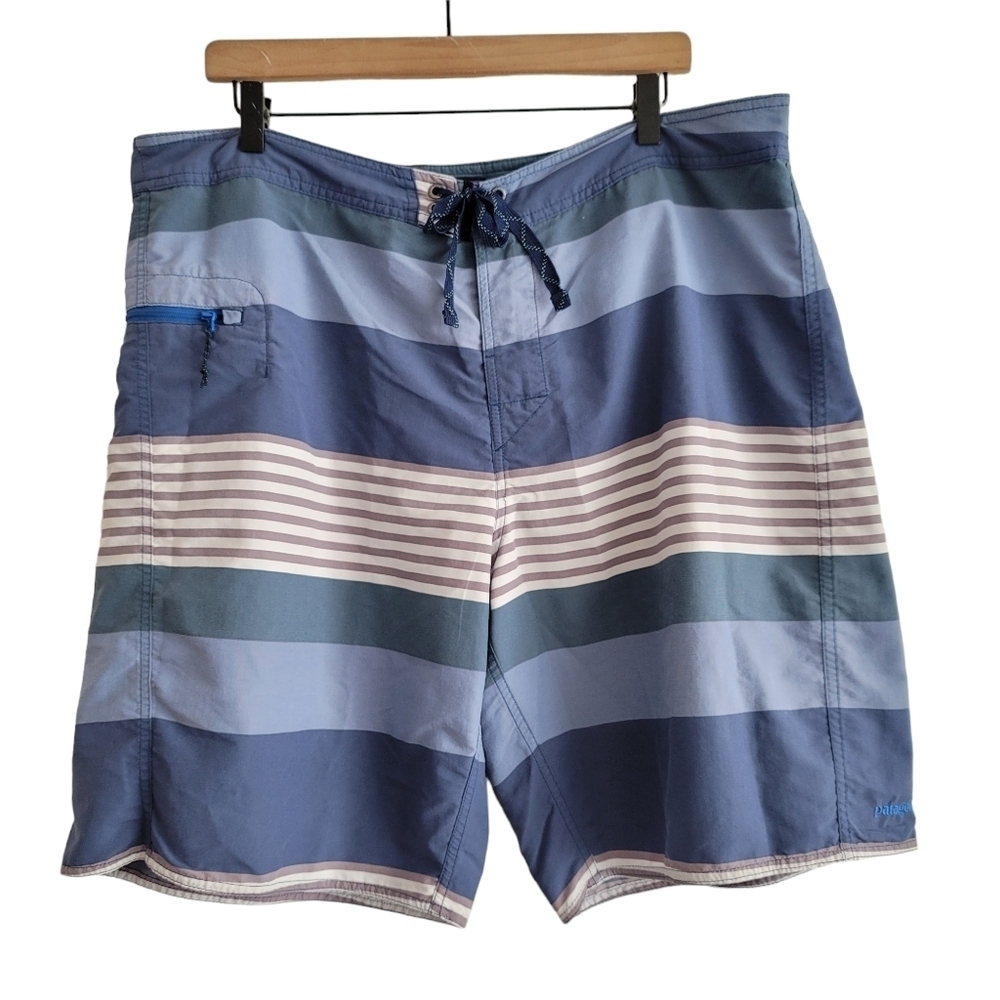 Patagonia Men 40 Blue Stripe Wavefarer Board Shorts Swim‎ Trunks 86580